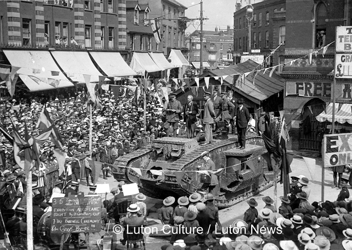 Tank on Market Hill WW1 Luton