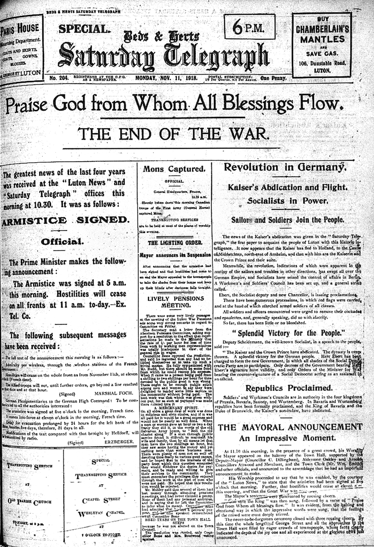 Armistice Day Saturday Telegraph 1918