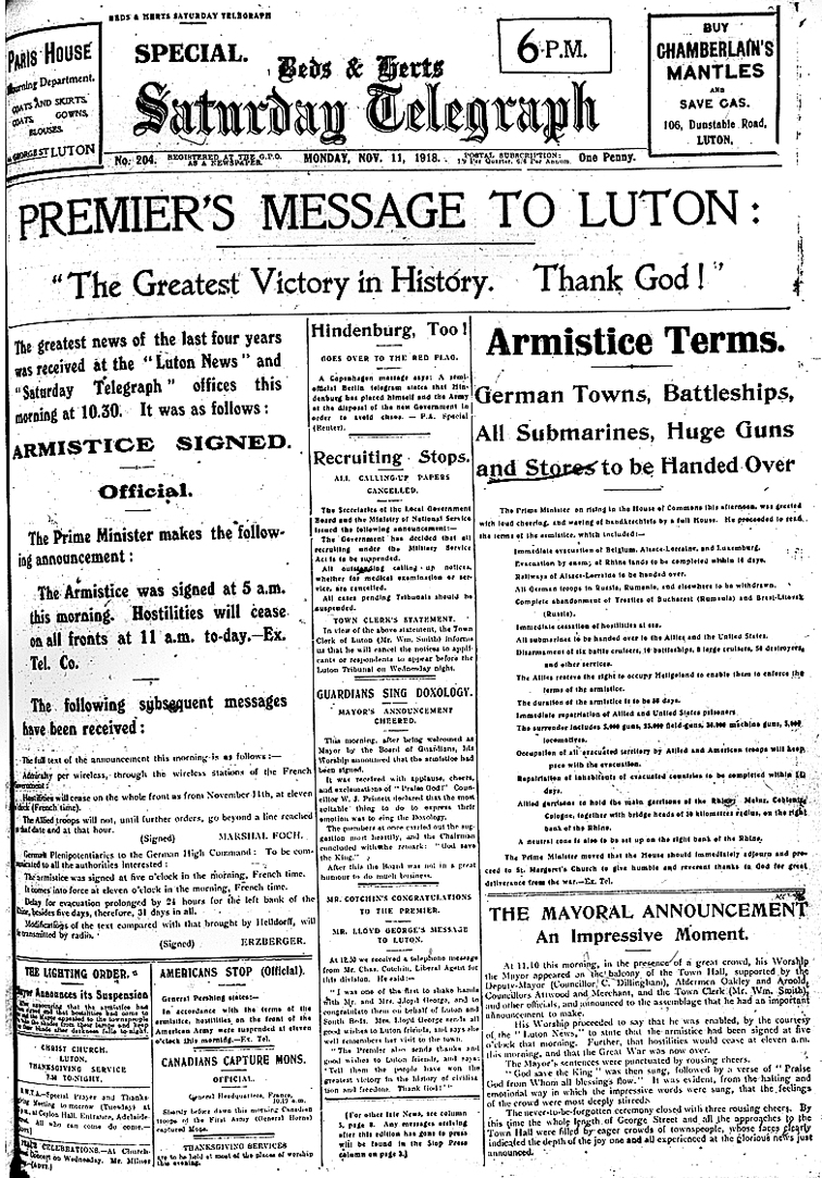 Armistice Day Saturday Telegraph 1918