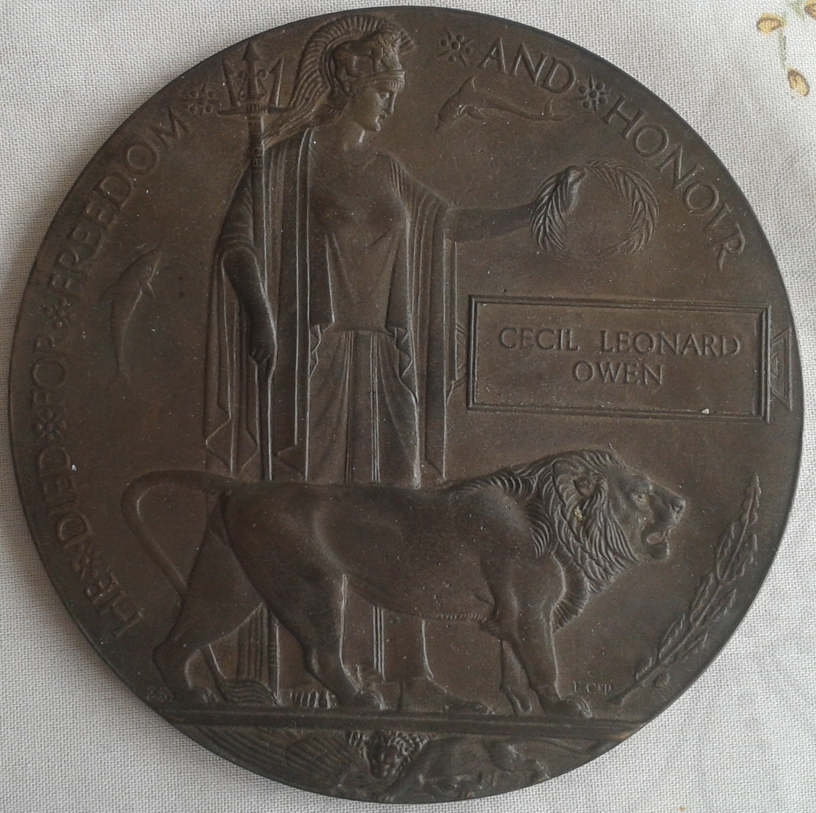 Serjeant Cecil L Owen's Death plaque