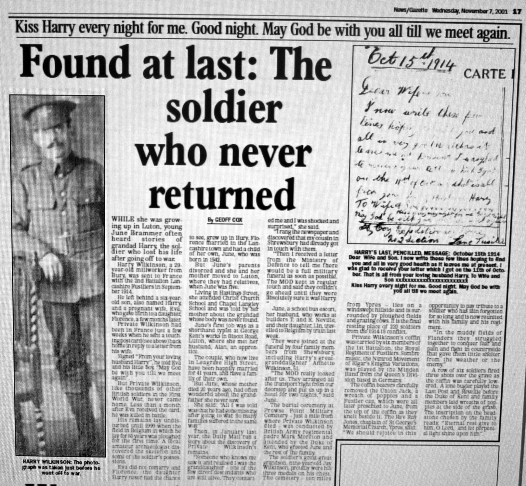 Pte Harry Wilkinson story