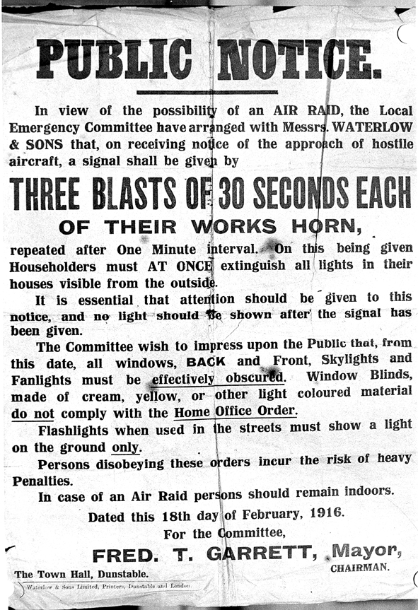 Dunstable air raid warning poster