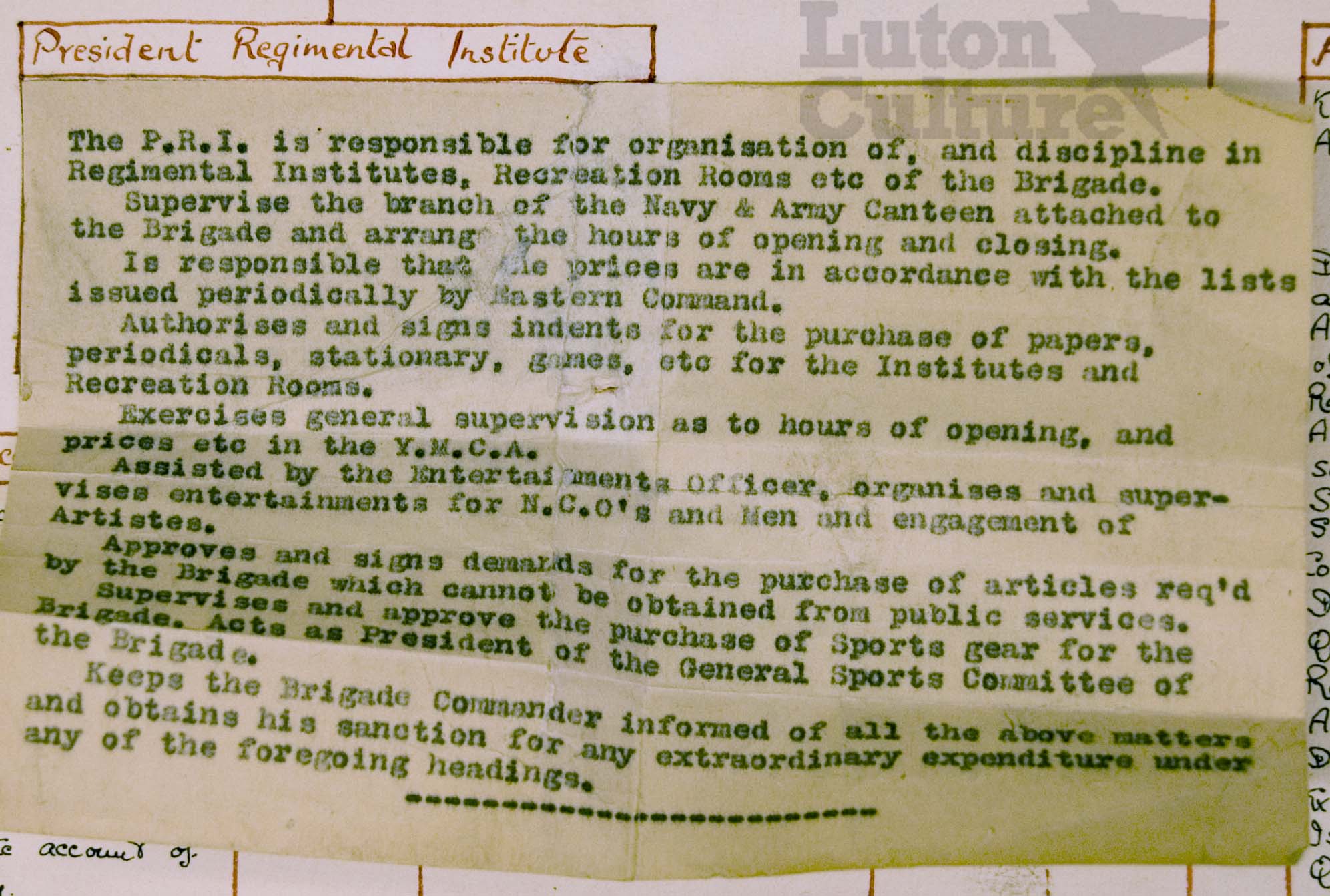 President No6 RTB Regimental Institute