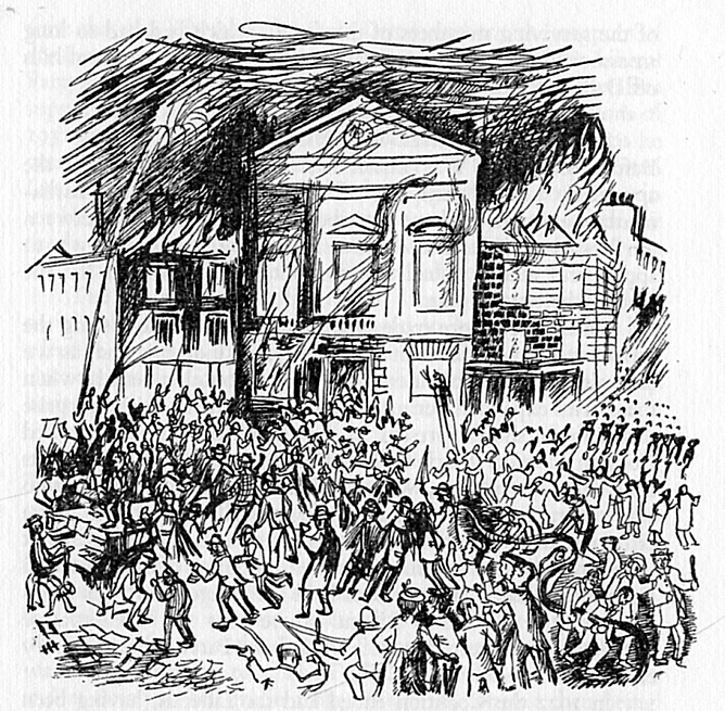Town Hall burning